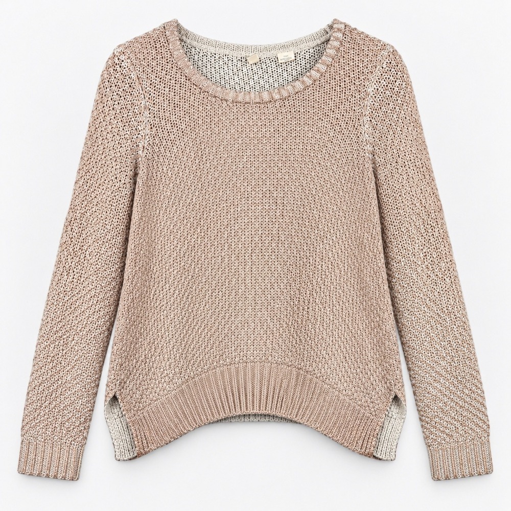 Moth Anthropologie Women XS Rose Gold Metallic Open Knit Sweater Boho Romantic